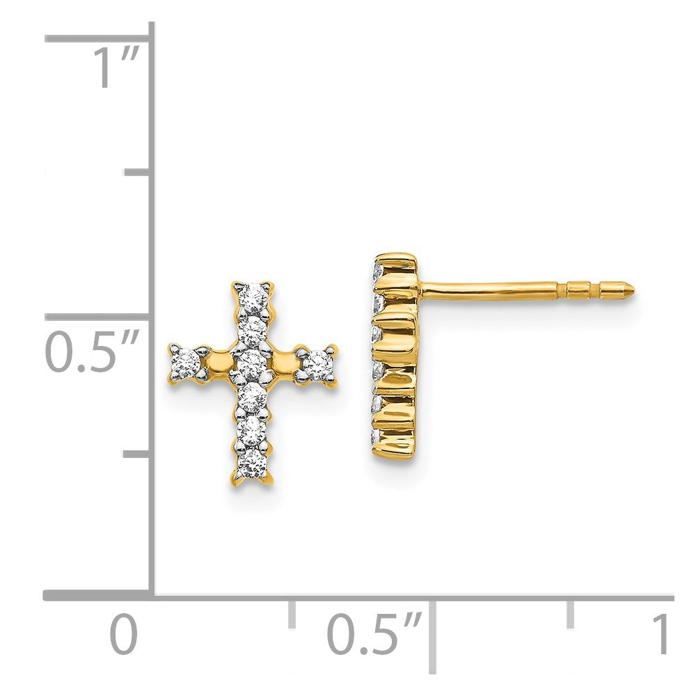 Solid 14k Yellow Gold Polished Simulated CZ Cross Post Earrings