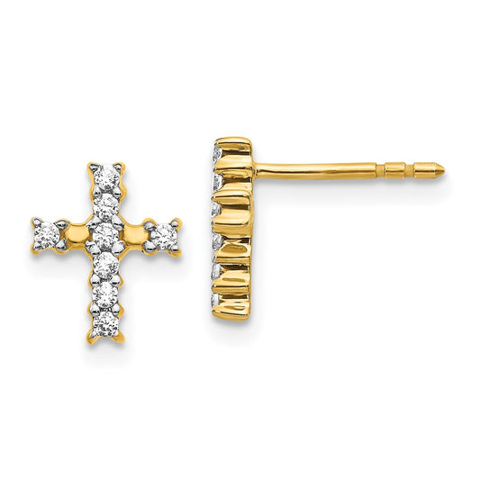 Solid 14k Yellow Gold Polished Simulated CZ Cross Post Earrings