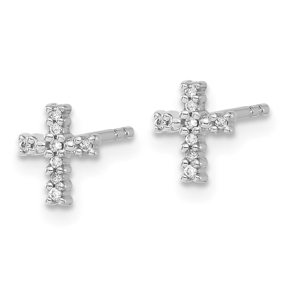 14k White Gold Polished Real Diamond Cross Post Earrings