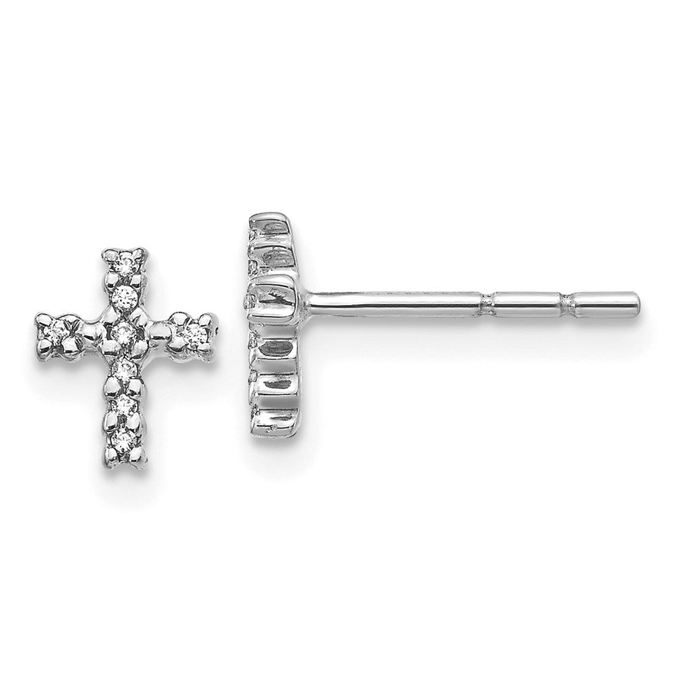 Solid 14k White Gold Polished Simulated CZ Cross Post Earrings