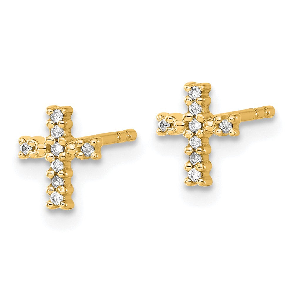 14k Yellow Gold w/Rhodium Real Diamond Cross Post Earrings