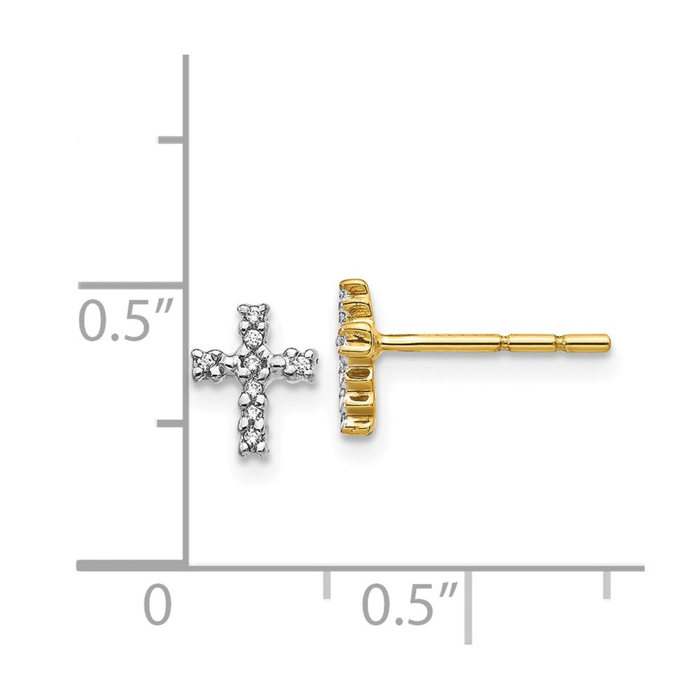 14k Yellow Gold w/Rhodium Real Diamond Cross Post Earrings