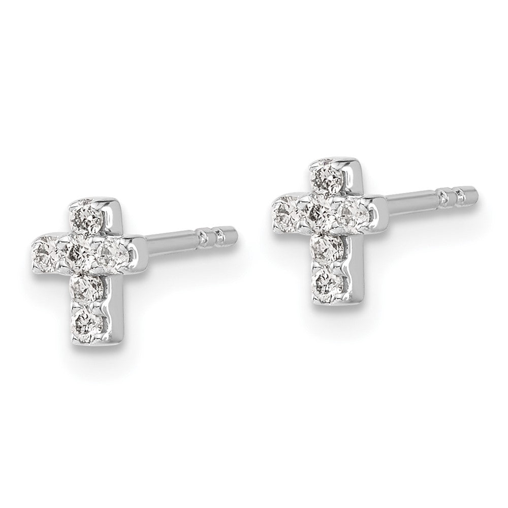 14k White Gold Real Diamond Cross Earrings