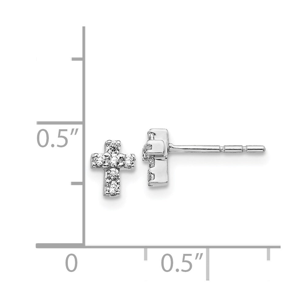 14k White Gold Real Diamond Cross Earrings