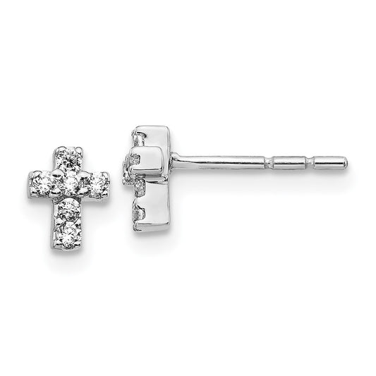 Solid 14k White Gold Simulated CZ Cross Earrings