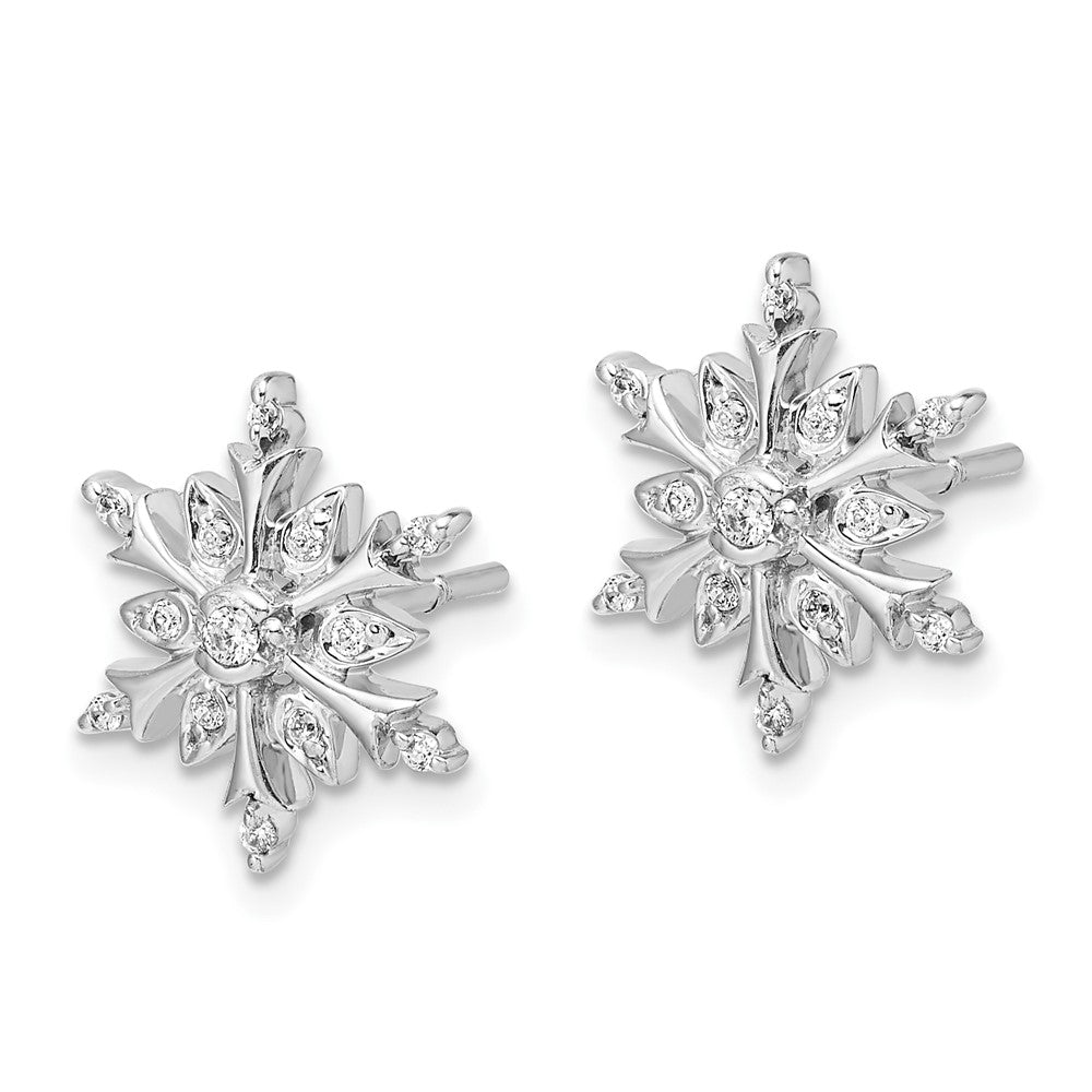 14k White Gold Real Diamond Snowflake Earrings