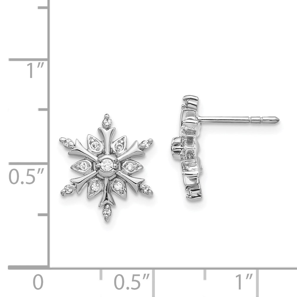 14k White Gold Real Diamond Snowflake Earrings