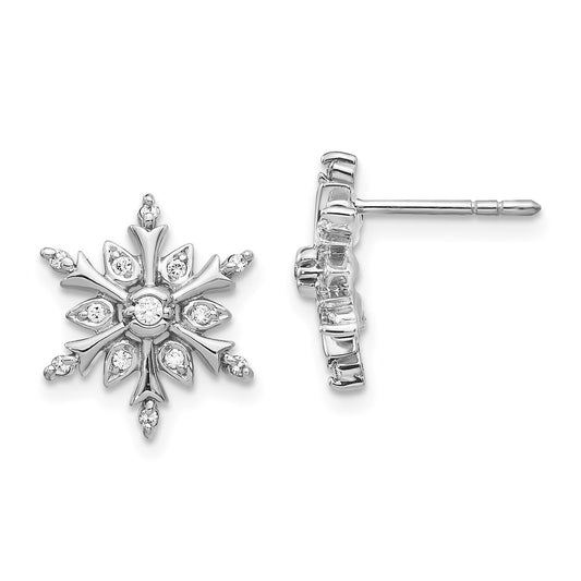 14k White Gold Real Diamond Snowflake Earrings