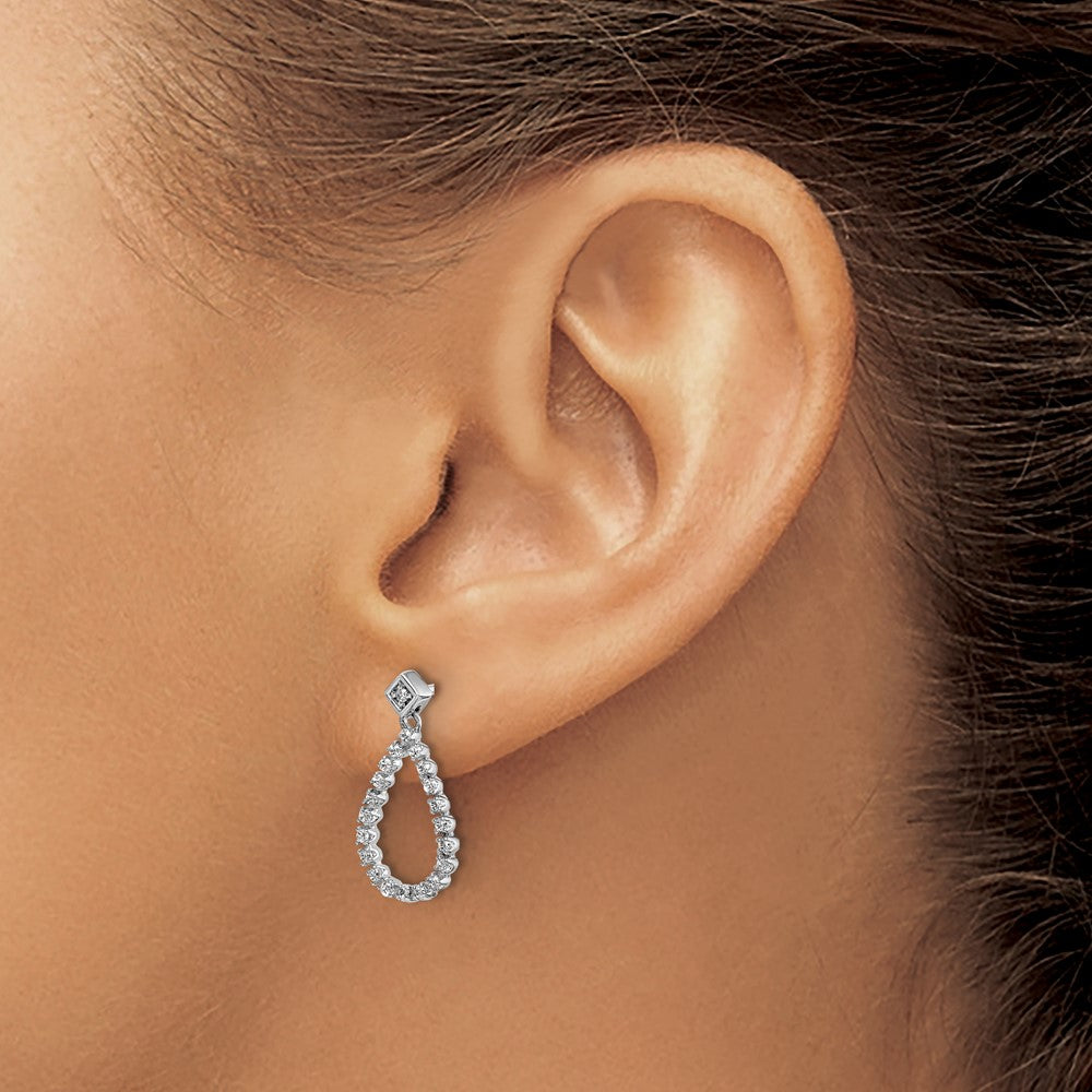 Solid 14k White Gold Simulated CZ Teardrop Post Earrings