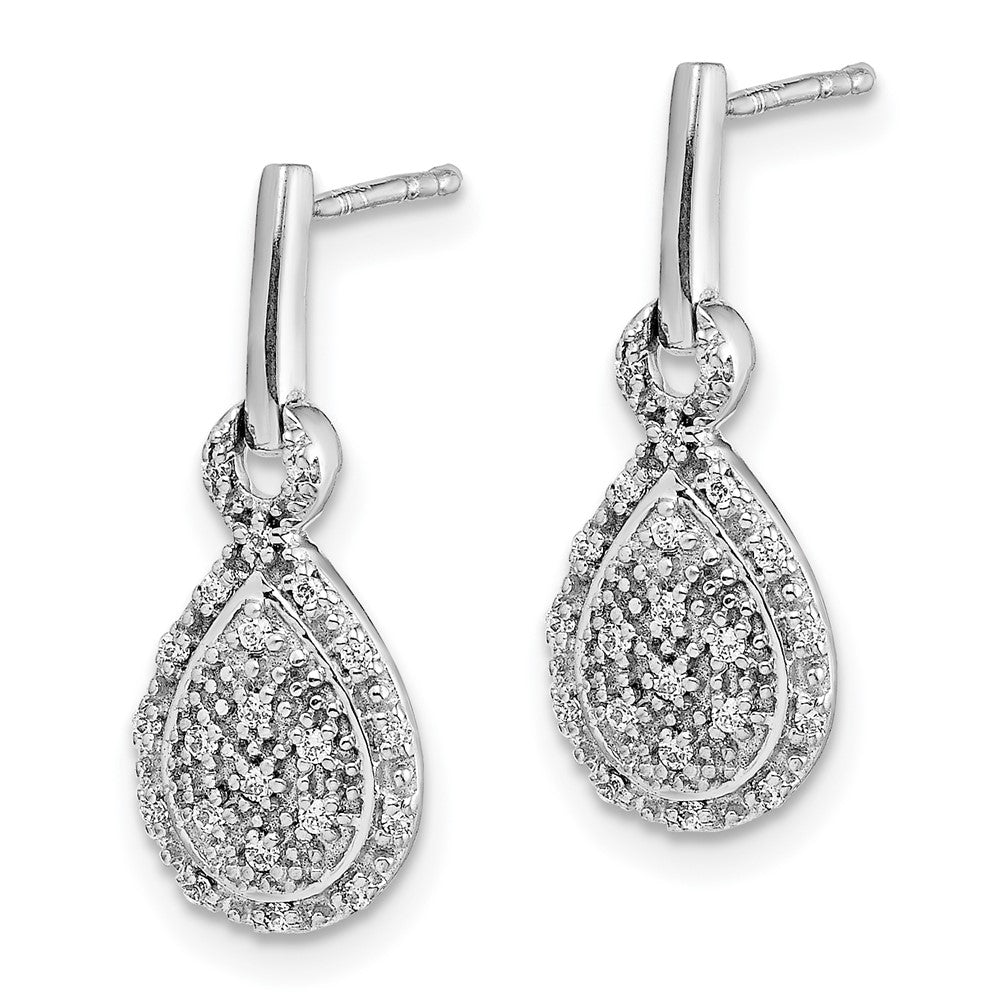 14k White Gold Real Diamond Teardrop Post Earrings