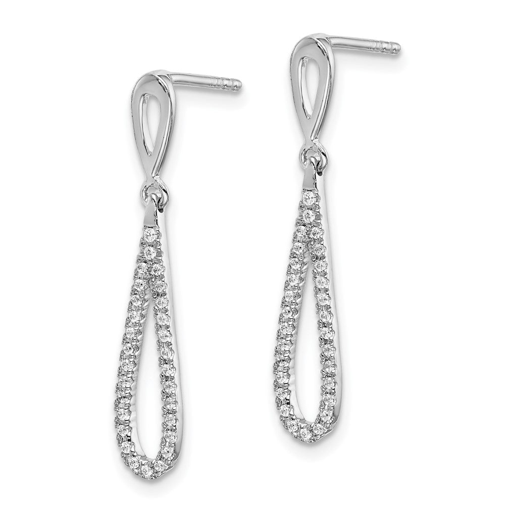 14k White Gold Polished Real Diamond Teardrop Dangle Post Earrings