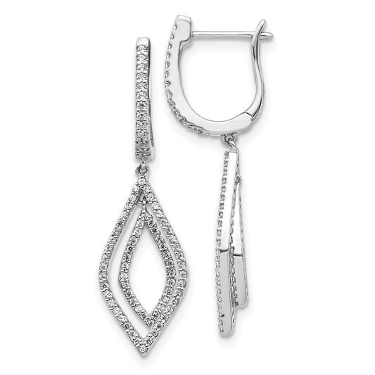 Solid 14k White Gold Simulated CZ Teardrop Hinged Dangle Earrings