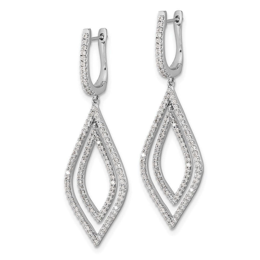 14k White Gold Real Diamond Teardrop Hinged Dangle Earrings