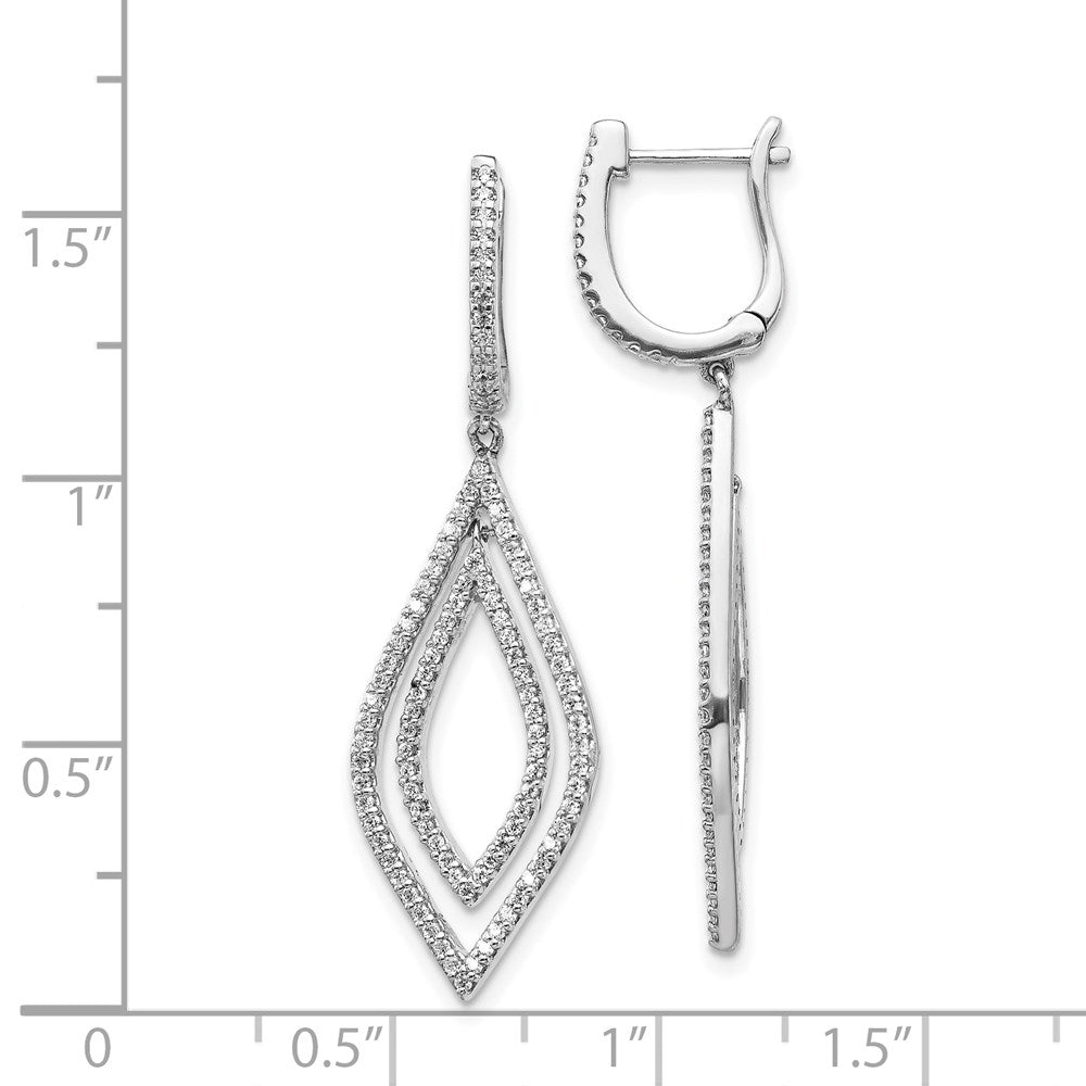 Solid 14k White Gold Simulated CZ Teardrop Hinged Dangle Earrings