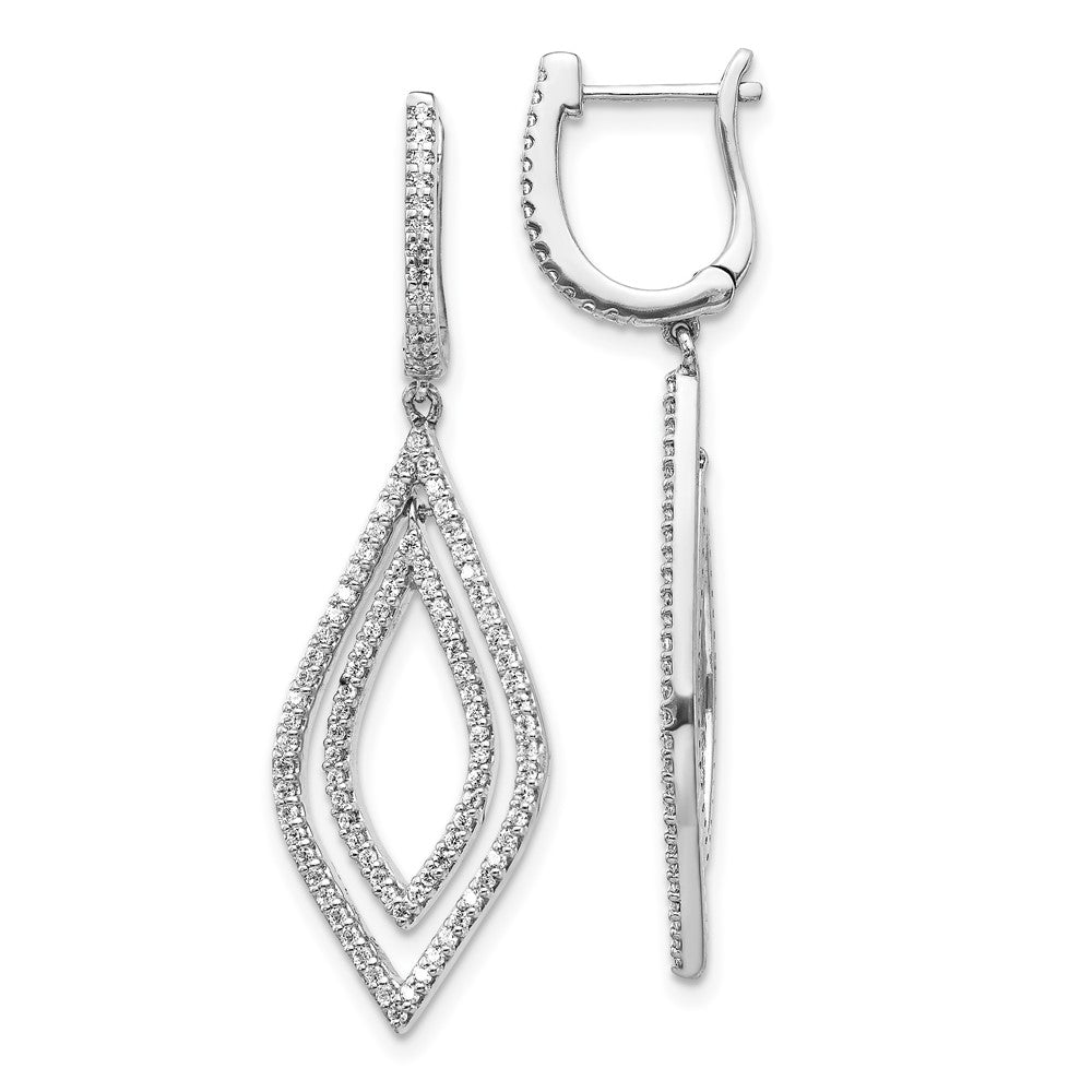 Solid 14k White Gold Simulated CZ Teardrop Hinged Dangle Earrings