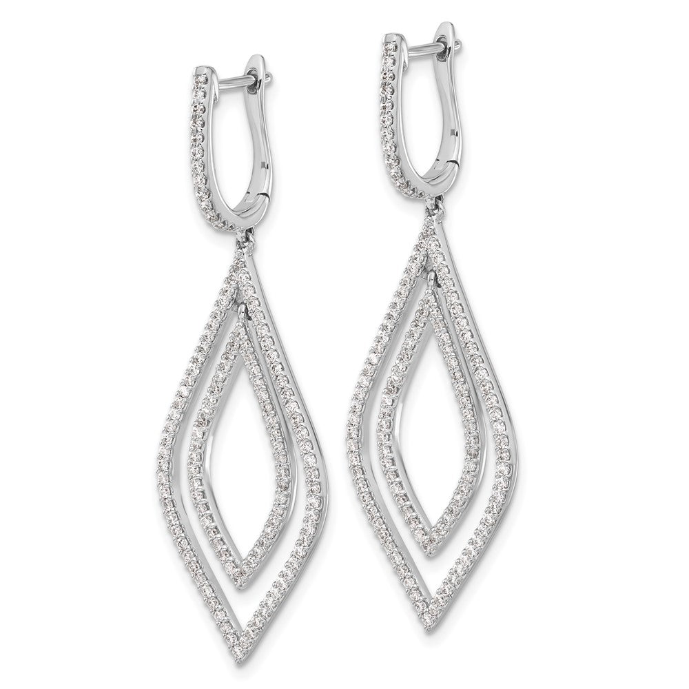 14k White Gold Real Diamond Teardrop Hinged Dangle Earrings