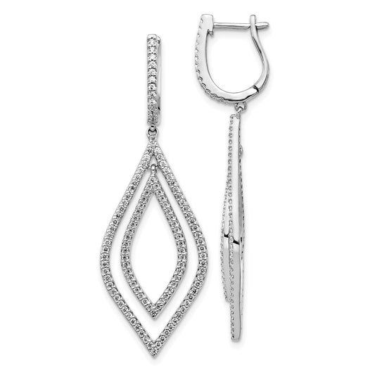 Solid 14k White Gold Simulated CZ Teardrop Hinged Dangle Earrings