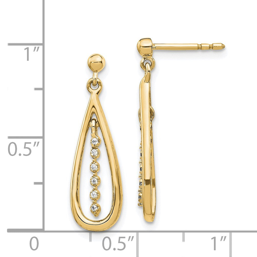 Solid 14k Yellow Gold Simulated CZ Teardrop Post Earrings