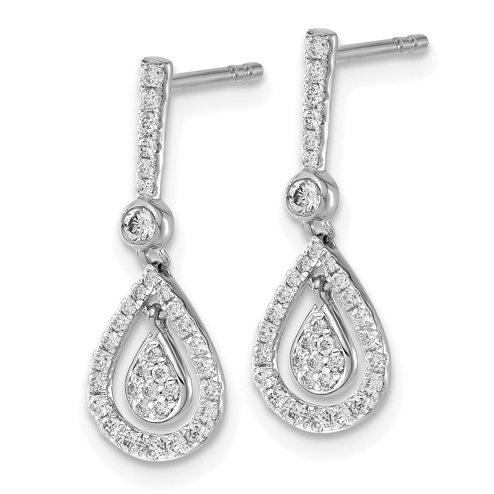 14k White Gold Real Diamond Fancy Teardrop Dangle Post Earrings