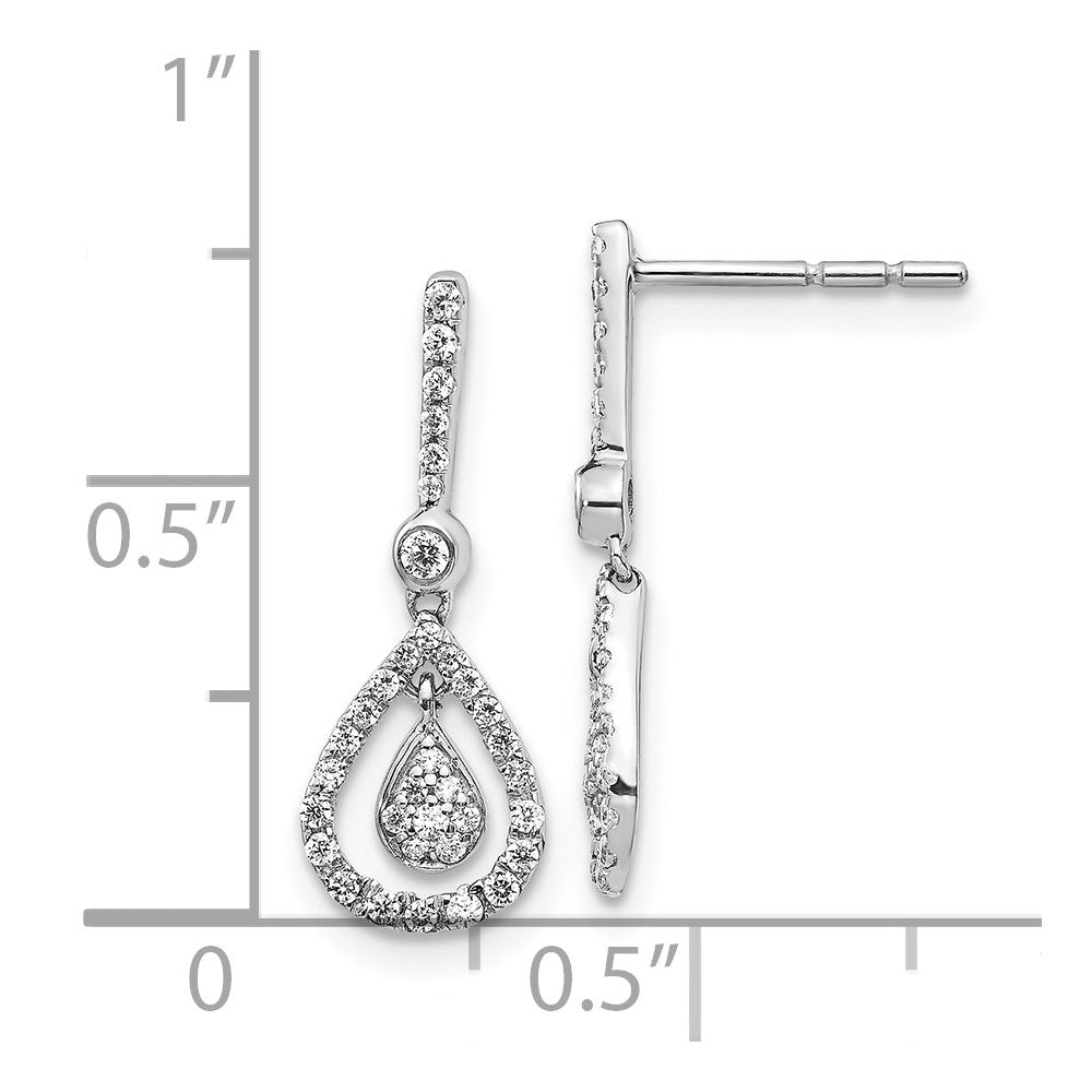 14k White Gold Real Diamond Fancy Teardrop Dangle Post Earrings