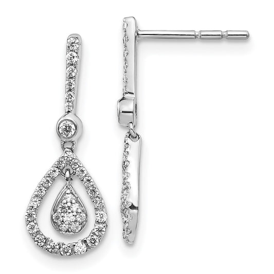 Solid 14k White Gold Simulated CZ Fancy Teardrop Dangle Post Earrings