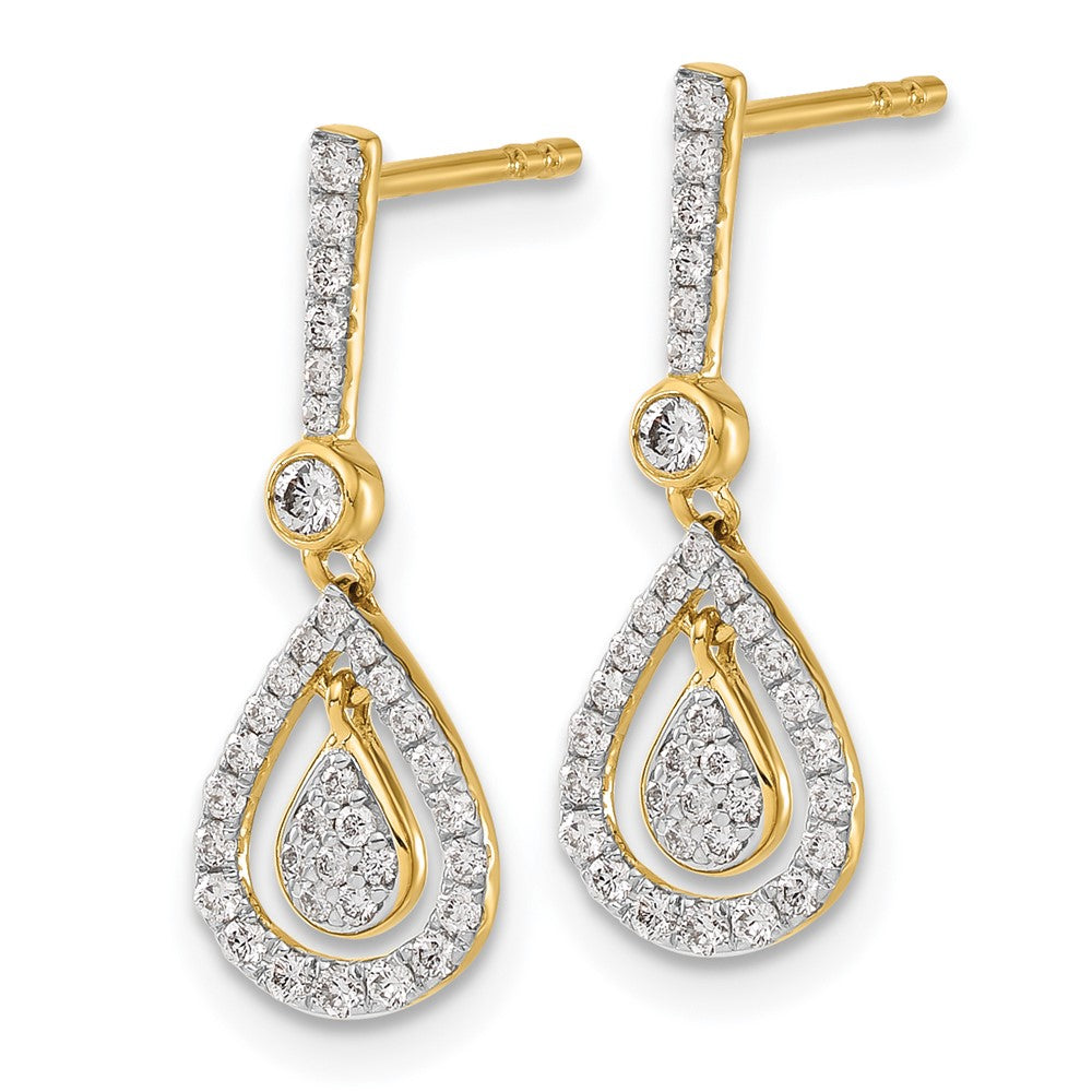 14k Yellow Gold Real Diamond Fancy Teardrop Dangle Post Earrings