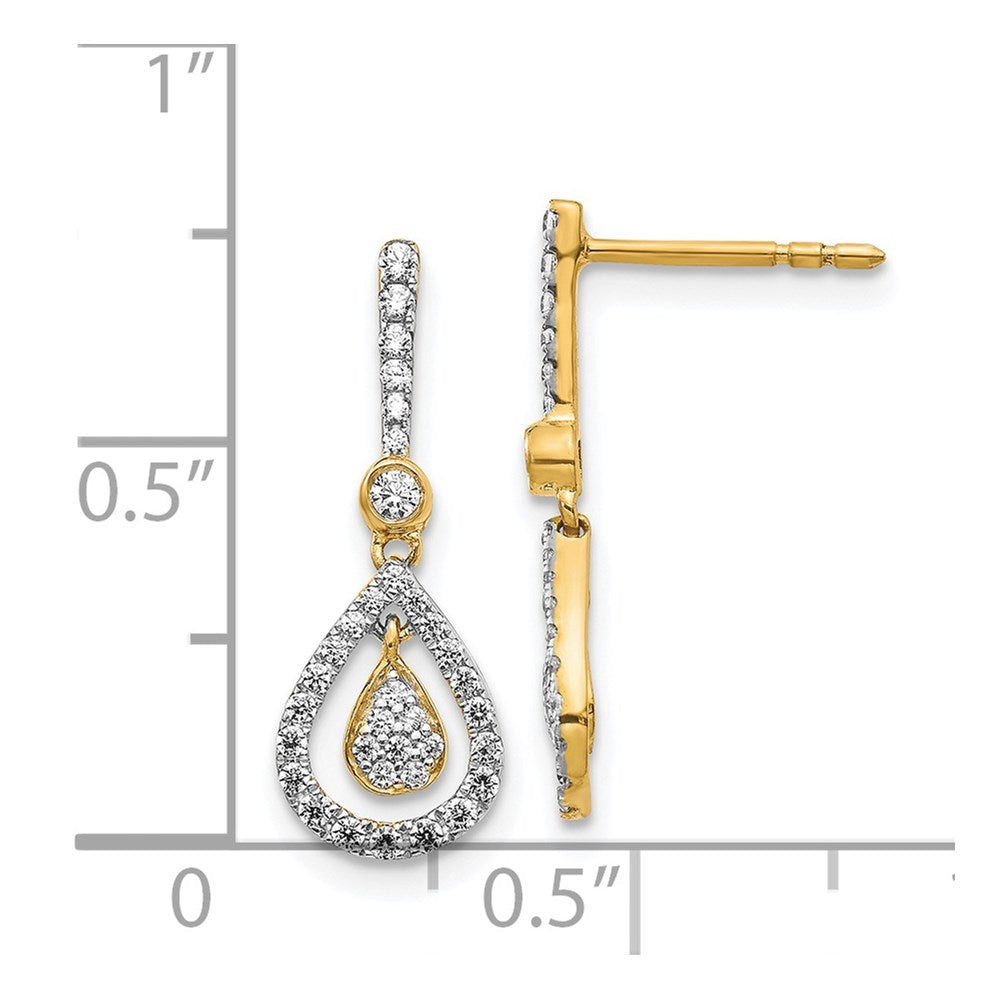 Solid 14k Yellow Gold Simulated CZ Fancy Teardrop Dangle Post Earrings