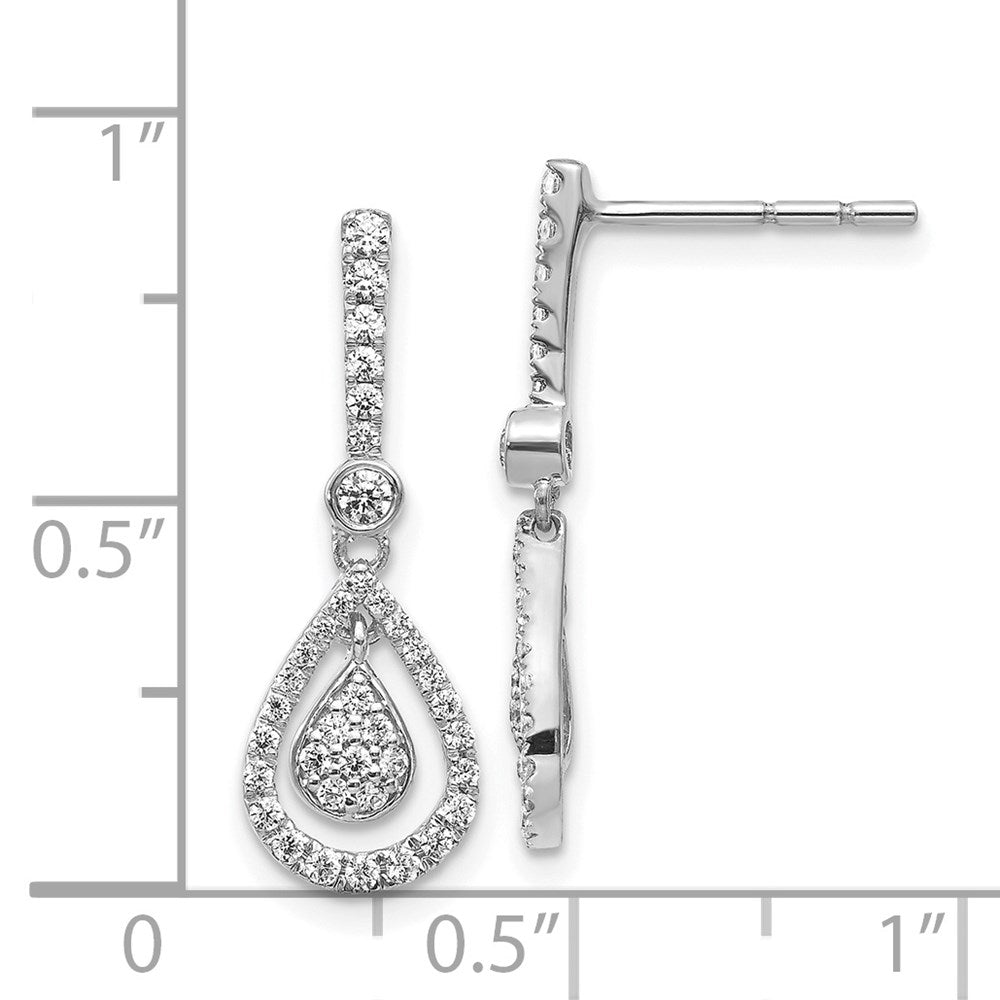 Solid 14k White Gold Simulated CZ Fancy Teardrop Dangle Post Earrings