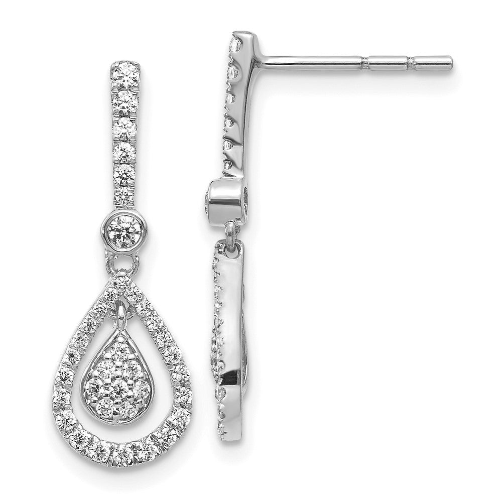 Solid 14k White Gold Simulated CZ Fancy Teardrop Dangle Post Earrings