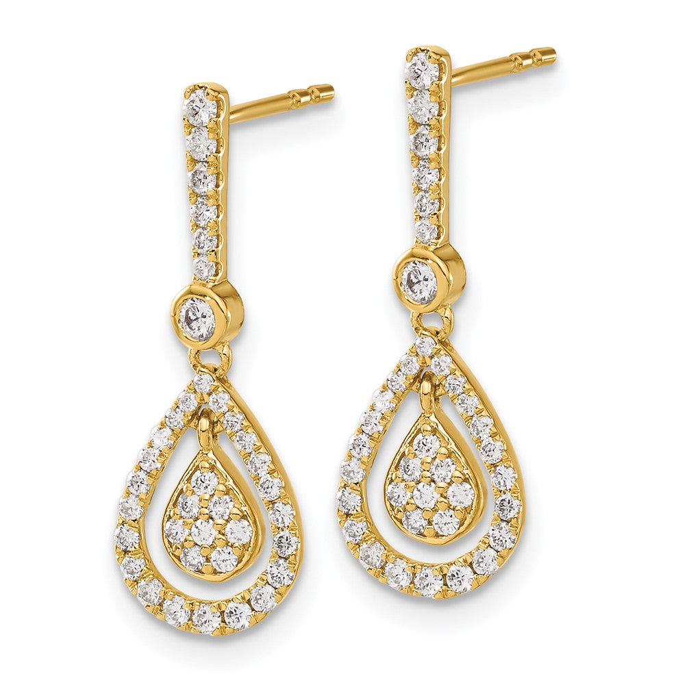 Solid 14k Yellow Gold Simulated CZ Fancy Teardrop Dangle Post Earrings