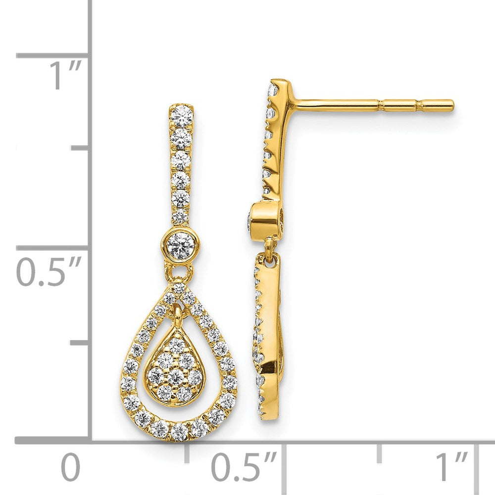 Solid 14k Yellow Gold Simulated CZ Fancy Teardrop Dangle Post Earrings