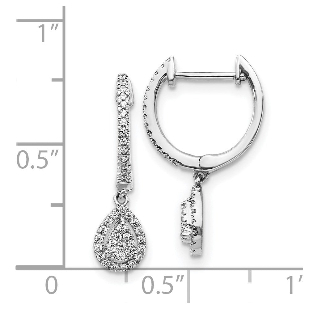 Solid 14k White Gold Simulated CZ Teardrop Hinged Hoop Earrings