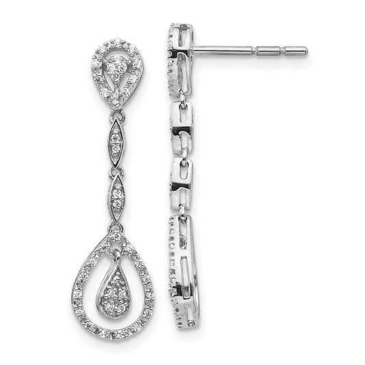 Solid 14k White Gold Teardrop Simulated CZ Dangle Earrings