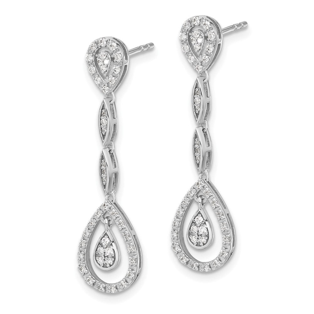 14k White Gold Teardrop Real Diamond Dangle Earrings