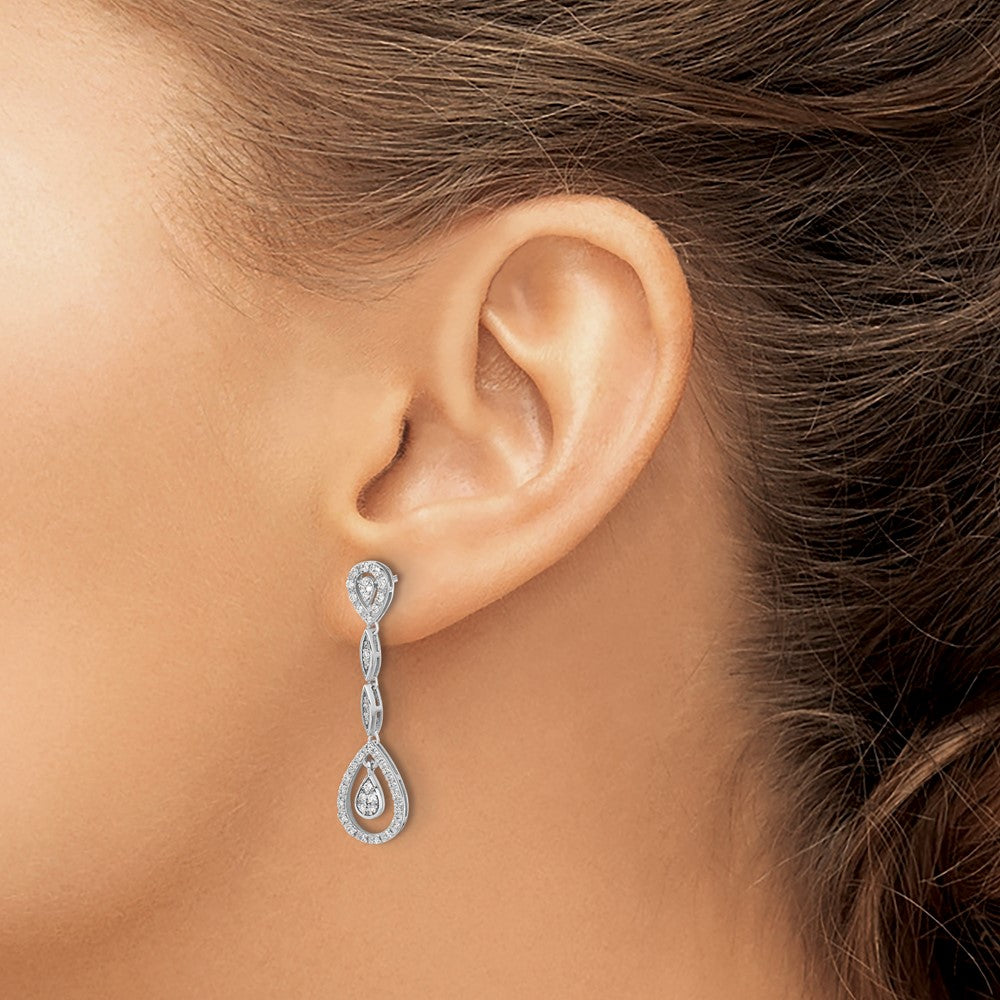 14k White Gold Teardrop Real Diamond Dangle Earrings