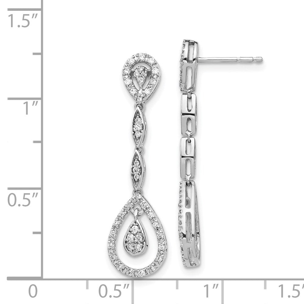 14k White Gold Teardrop Real Diamond Dangle Earrings