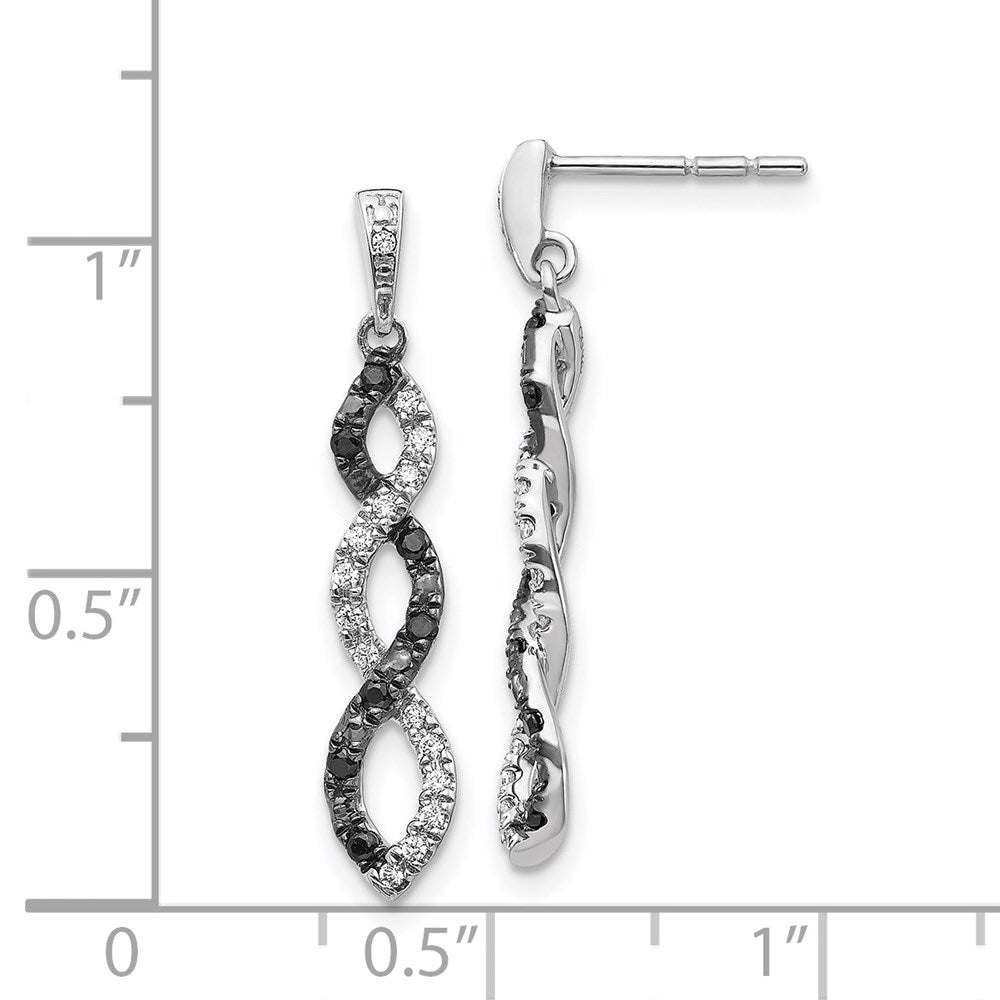 14k White Gold Black and White Real Diamond Twisted Post Earrings