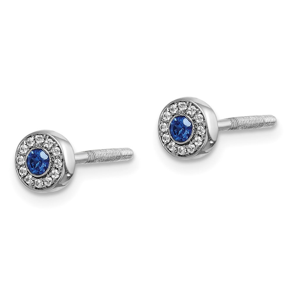 14k White Gold Real Diamond and Sapphire Halo Post Earrings