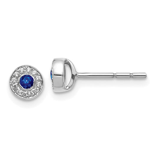 14k White Gold Real Diamond and Sapphire Halo Post Earrings