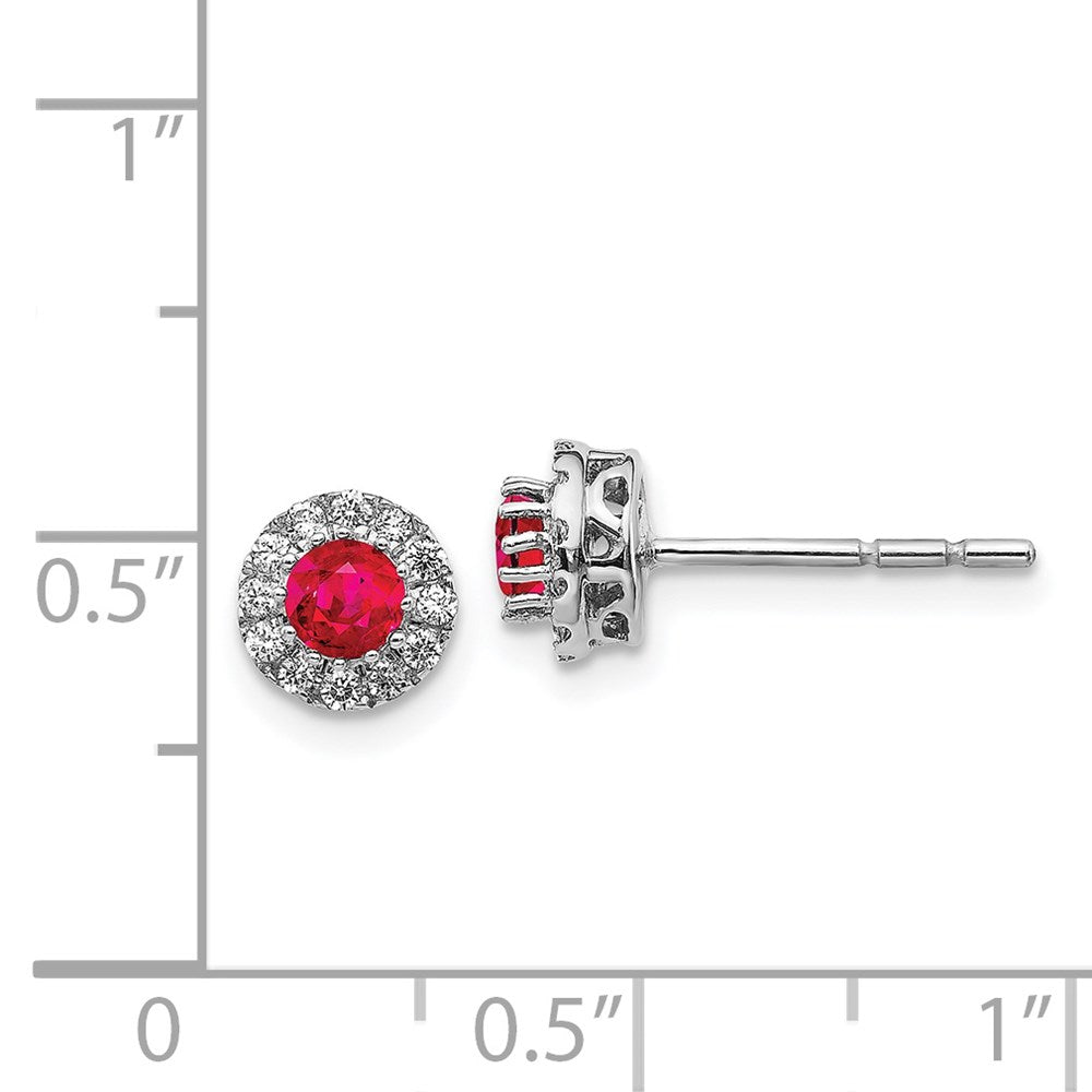 14k White Gold Real Diamond and Ruby Halo Post Earrings