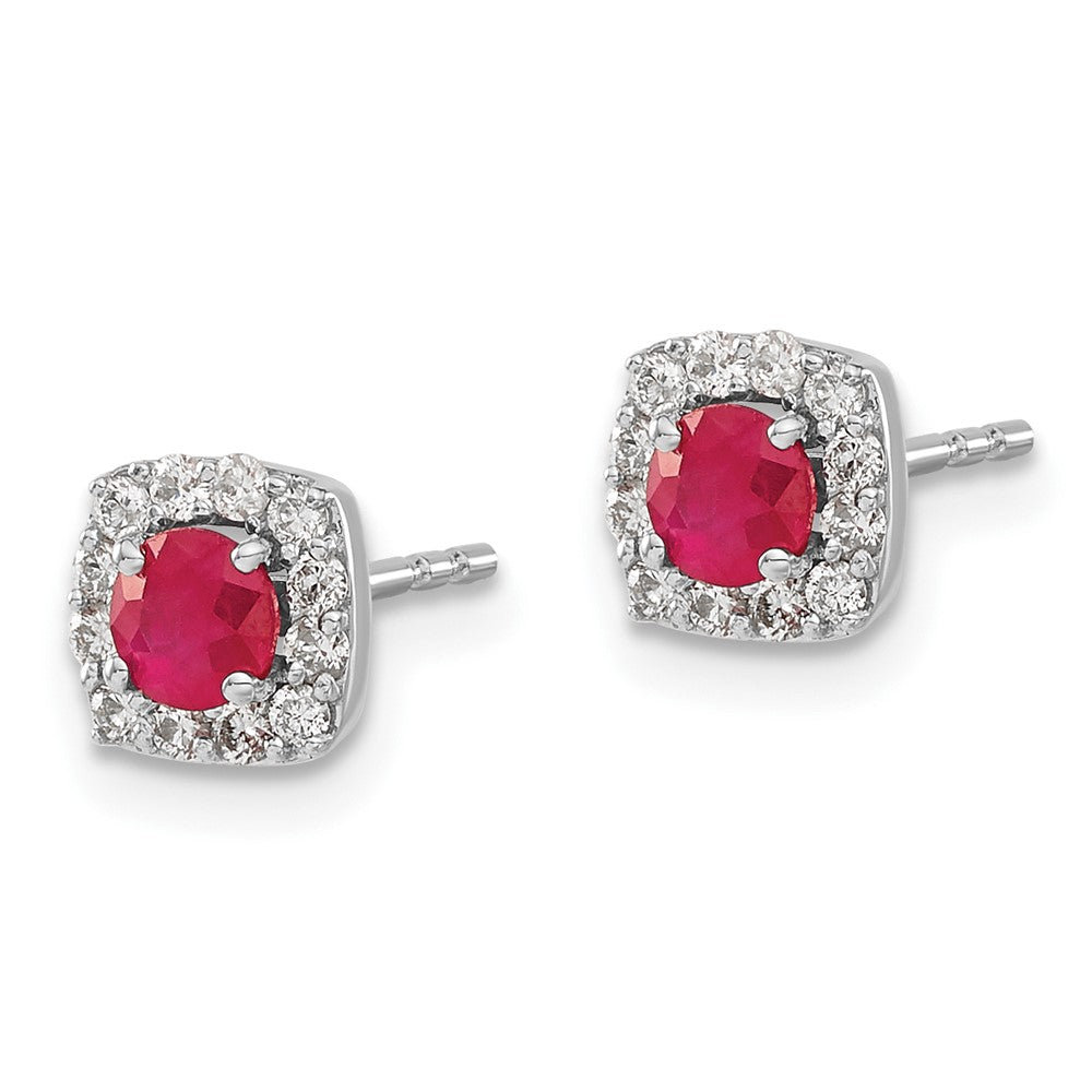 14k White Gold Real Diamond & Ruby Earrings