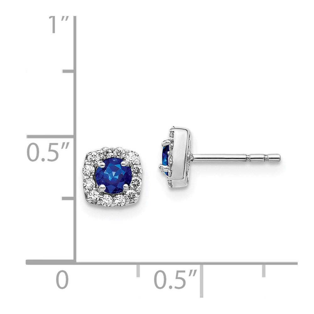 Solid 14k White Gold Simulated CZ and Sapphire Square Halo Earrings