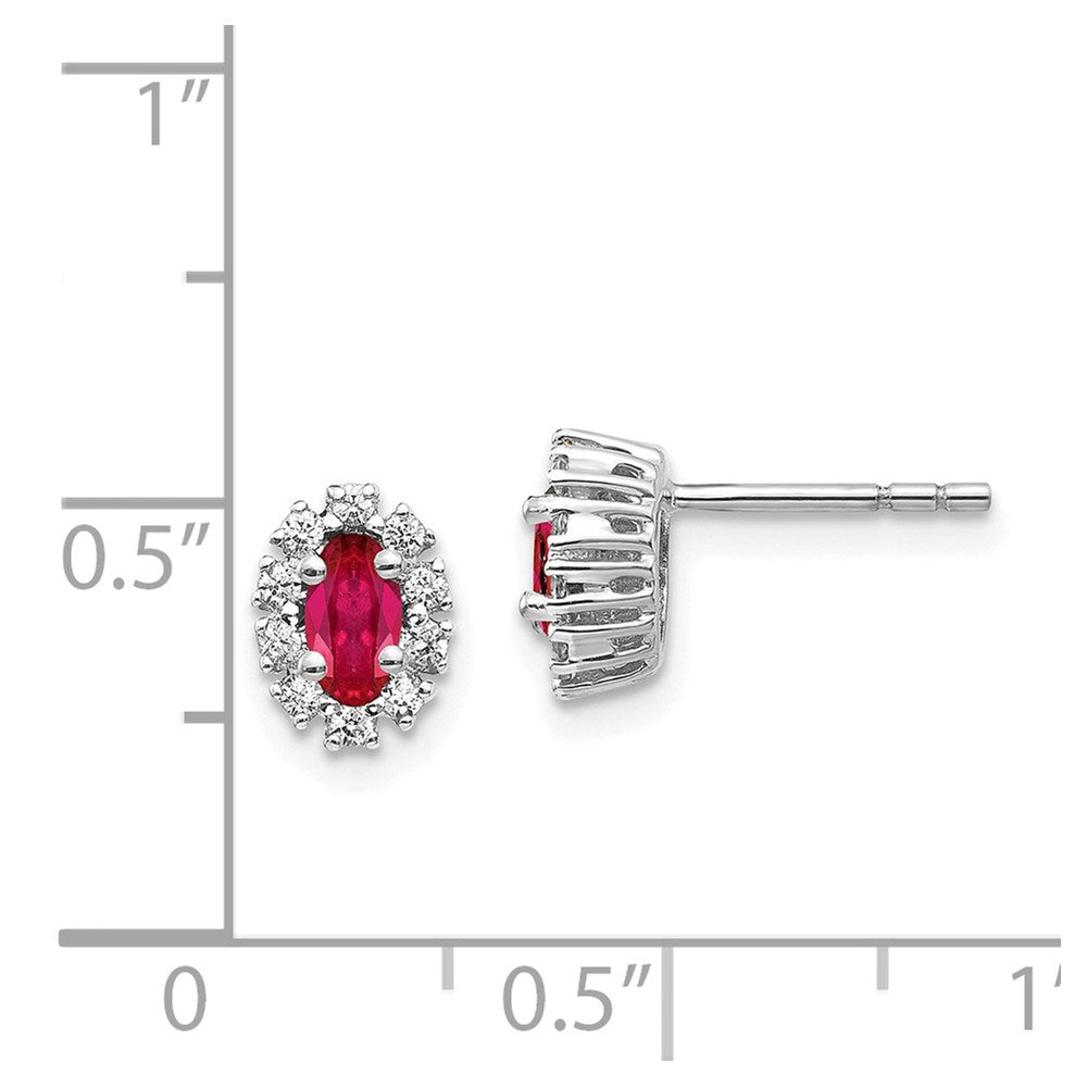 14k White Gold Real Diamond and Ruby Oval Halo Earrings