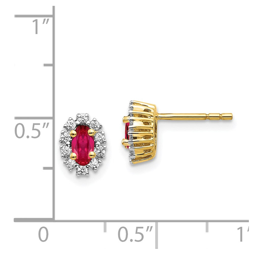 14k Yellow Gold Real Diamond and Ruby Oval Halo Earrings