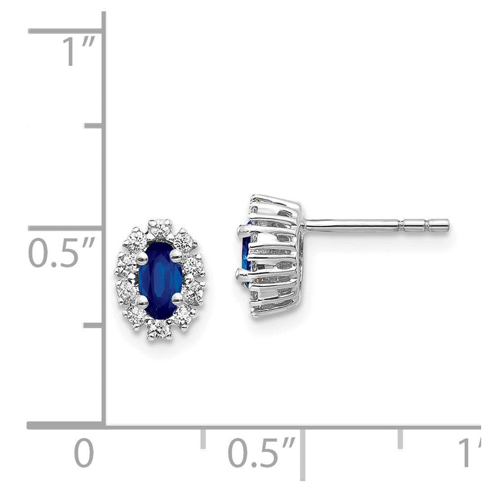 Solid 14k White Gold Simulated CZ and Sapphire Oval Halo Earrings