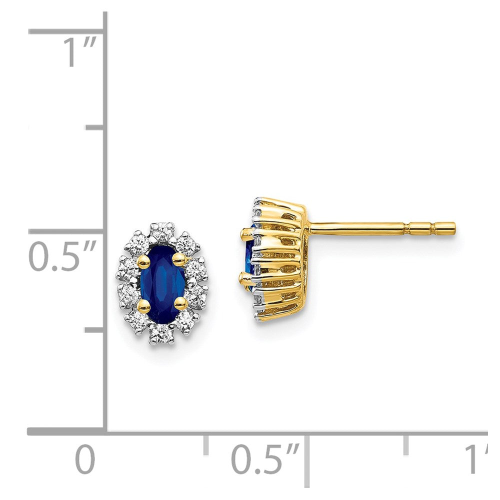 Solid 14k Yellow Gold Simulated CZ and Sapphire Oval Halo Earrings