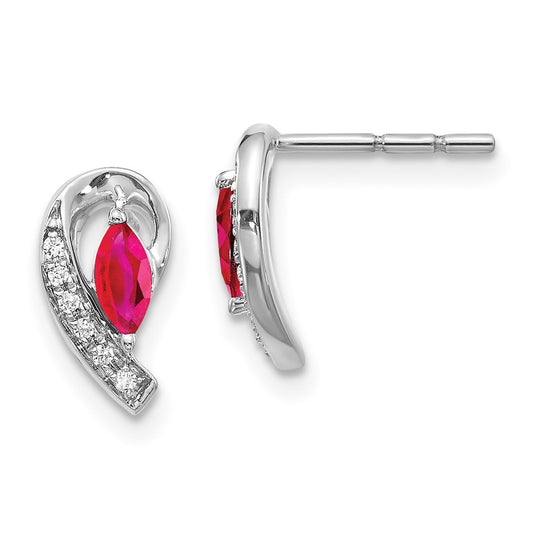 14k White Gold Real Diamond and Ruby Earrings