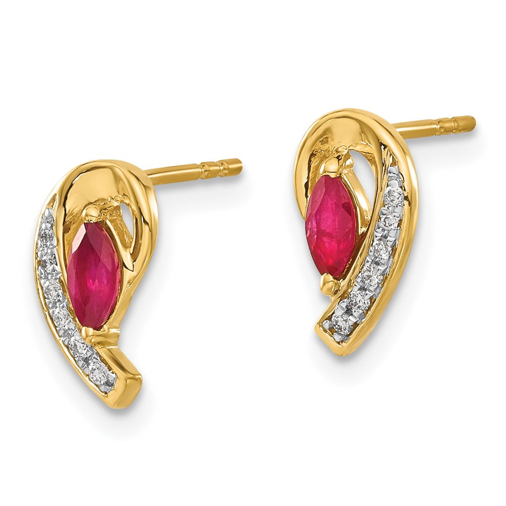 Solid 14k Yellow Gold Simulated CZ and Ruby Earrings