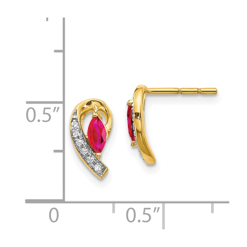 14k Yellow Gold Real Diamond and Ruby Earrings