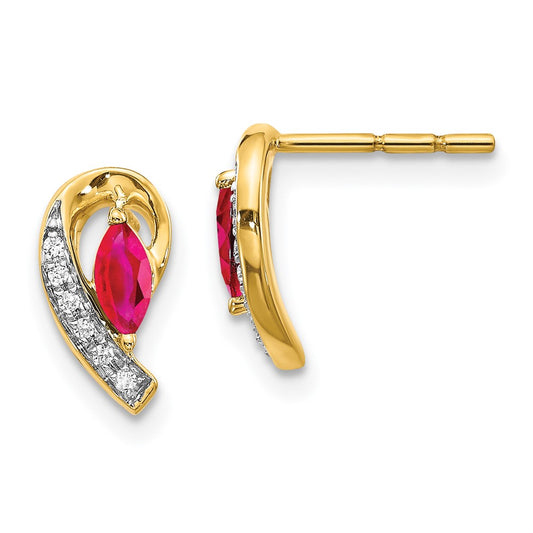 Solid 14k Yellow Gold Simulated CZ and Ruby Earrings